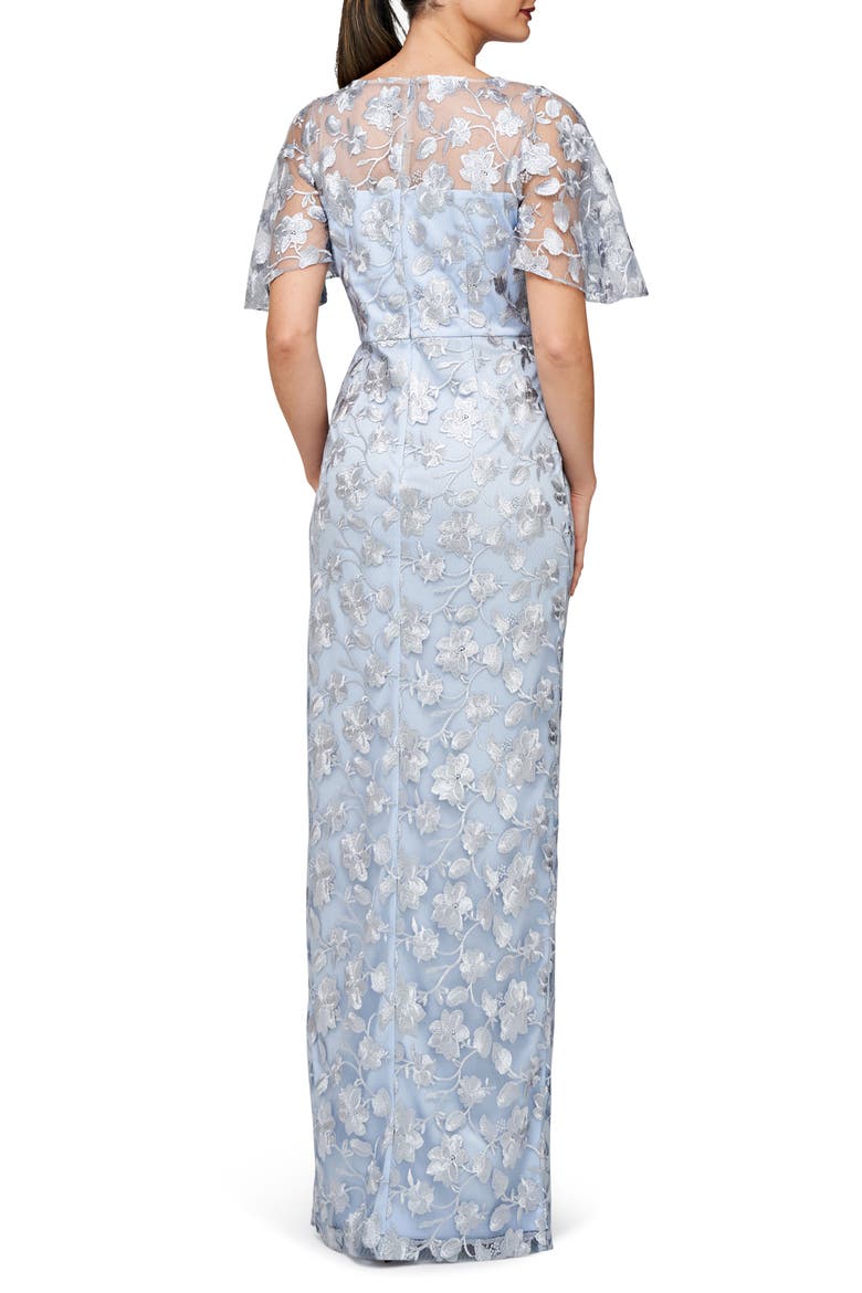 Brooke Floral Embroidered Column Gown, Alternate, color, SILVER/ AZURE
