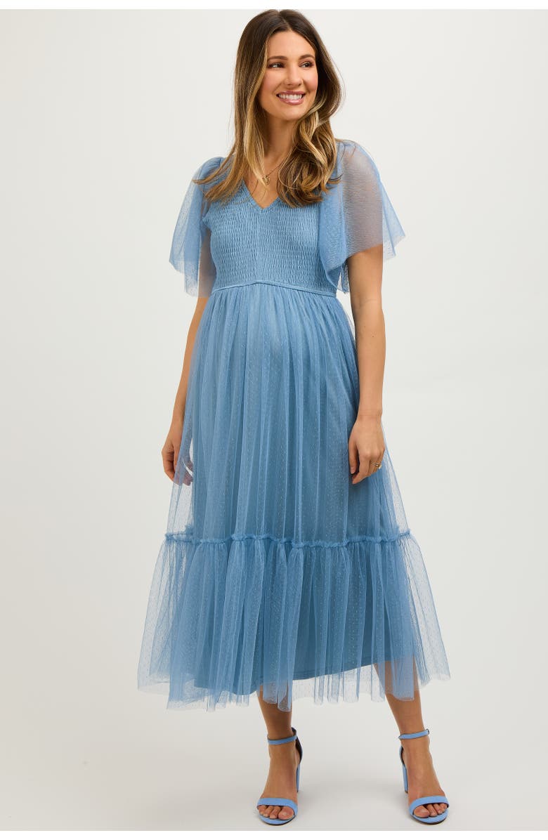 PinkBlush Dotted Tulle Smocked Midi Dress, Main, color, Blue