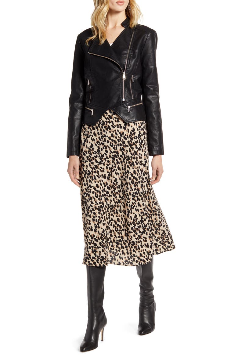 Peplum Faux Leather Moto Jacket, Alternate, color, BLACK