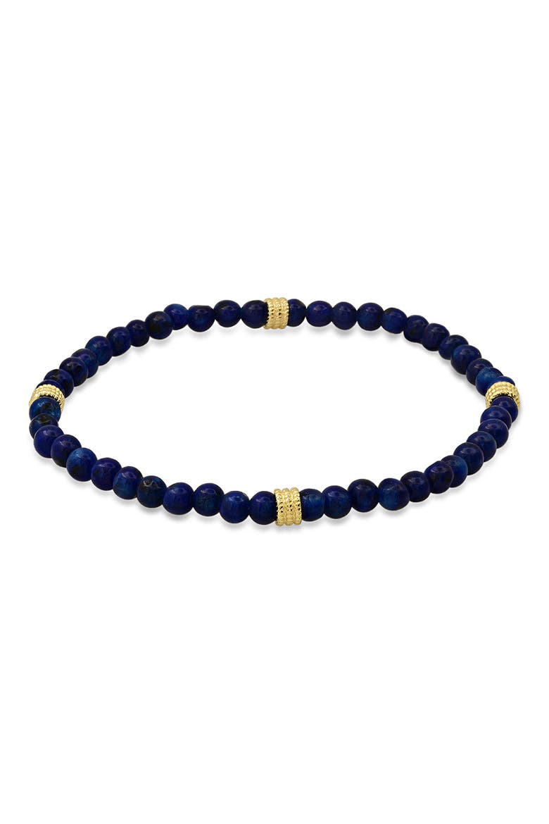 Men's 14K Gold Plated Sterling Silver & Lapis Lazuli Beaded Stretch Bracelet, Alternate, color, GOLD/ BLUE