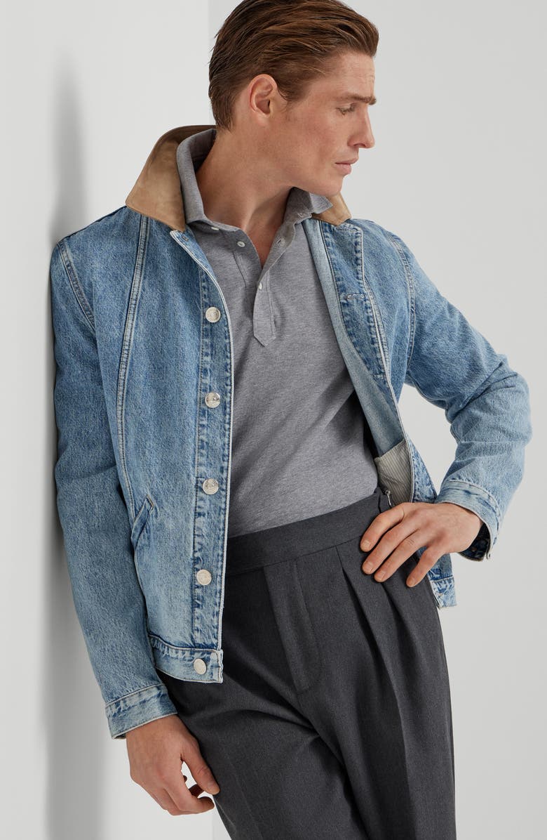 Brunello Cucinelli Polo with shirt collar, Alternate, color, Grey