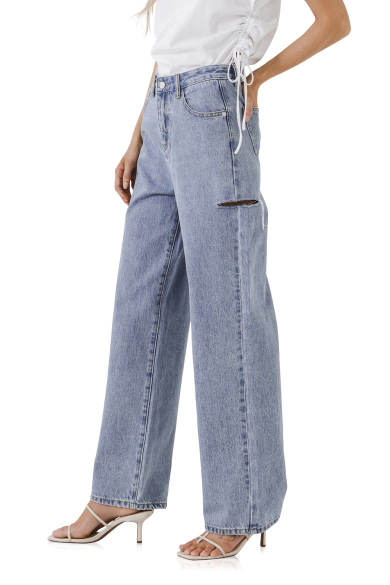 High Waist Cutout Detail Jeans, Alternate, color, DENIM