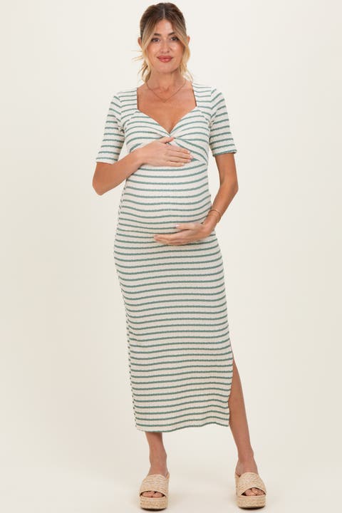 Striped Knit Short Sleeve Maxi Dress