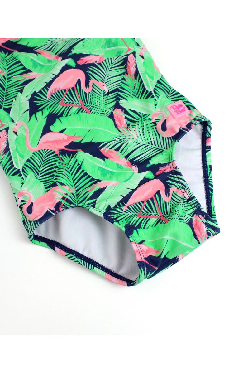 RuffleButts Girls V-Back UPF50+ One Piece, Alternate, color, Flamingo Frenzy