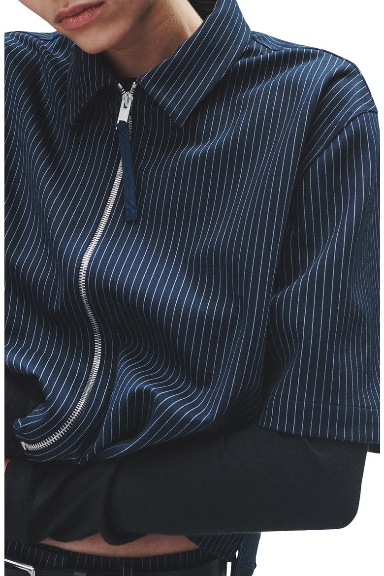 Stripe Ponte Zip-Up Top, Alternate, color, NAVY STRIPE