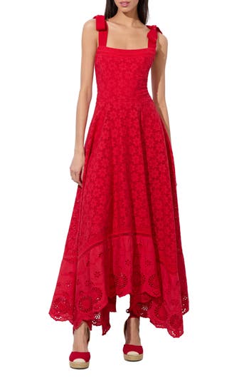 Alice And Olivia Alice + Olivia Rosalee Tie Strap Eyelet Cotton Sundress In Red