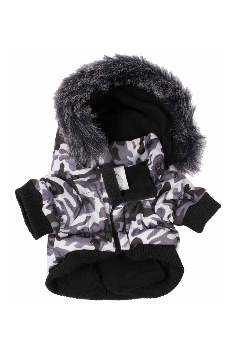 Fashion Pet Faux Fur Trim Parka Coat - X-Small, Alternate, color, SNOW CAMOUFLAGE