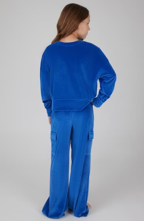 90 Degree By Reflex Kids' Velour Crew Pullover & Wide Leg Pants Set In Blue