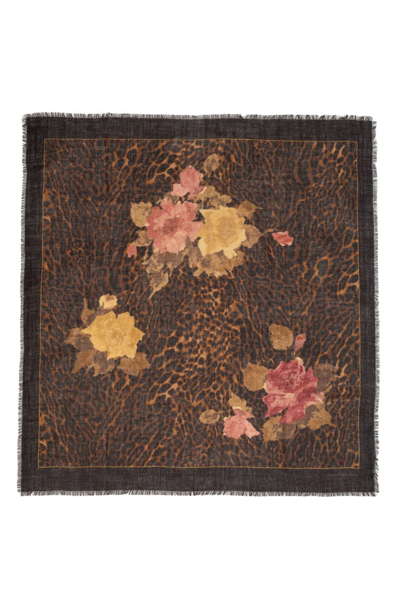Lauren Ralph Lauren Floral Leopard Wool Square Scarf, Alternate, color,