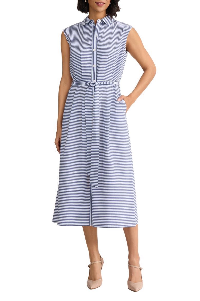 Summer Stripe Sleeveless Midi Shirtdress, Main, color, PACIFIC NAVY/ NATURAL WHITE