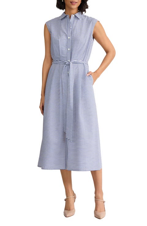Summer Stripe Sleeveless Midi Shirtdress (Petite)