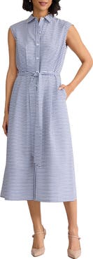 Jones New York Summer Stripe Sleeveless Midi Shirtdress