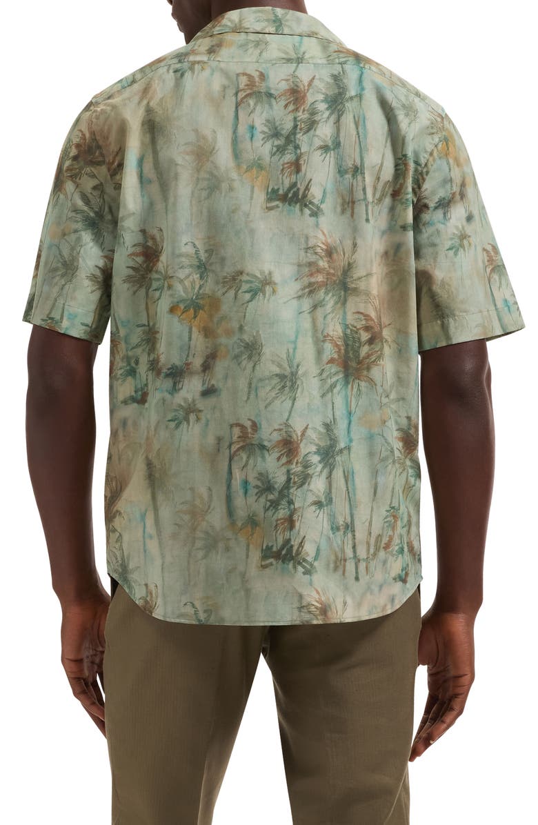 Bugatchi Jackson Palm Tree Print Cotton Camp Shirt, Alternate, color, Khaki