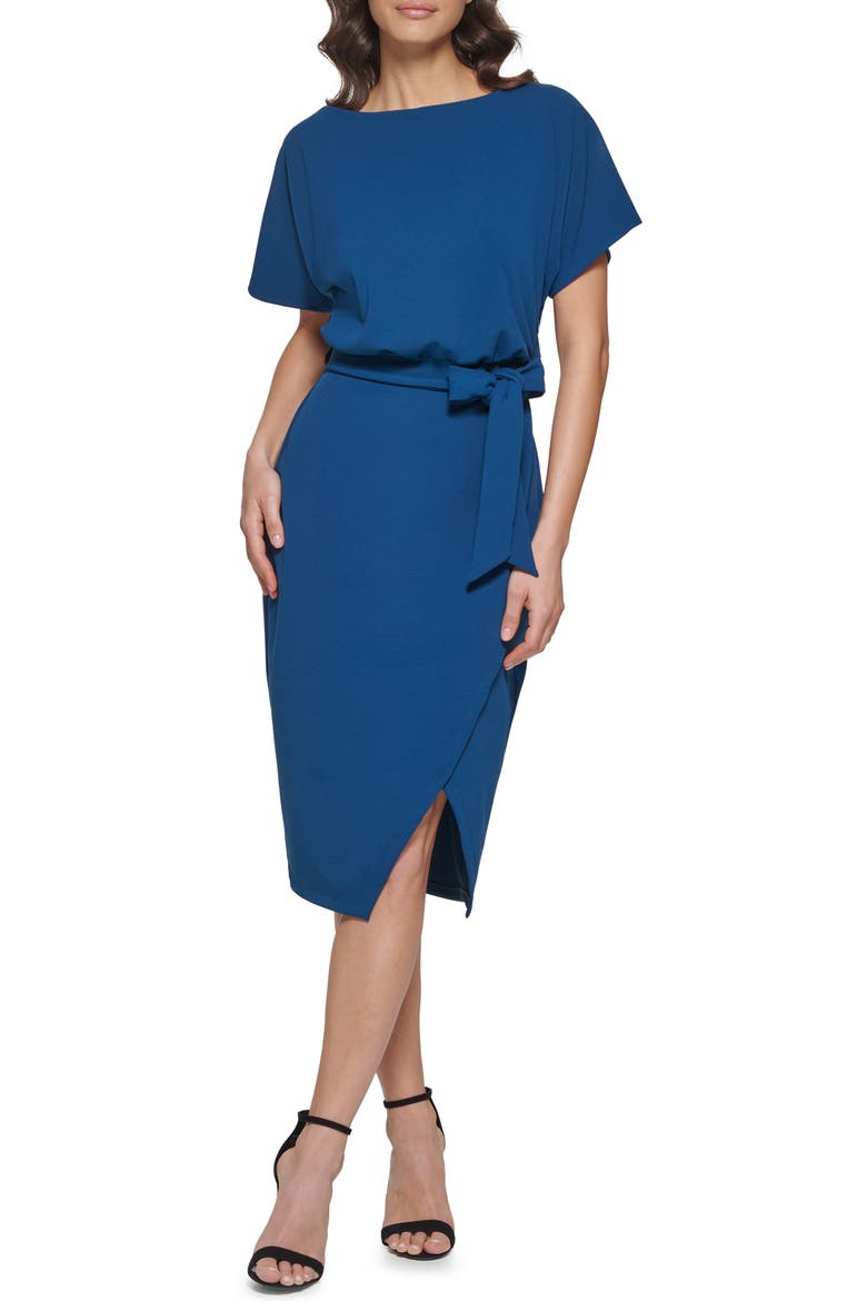 Tie Front Blouson Dress, Main, color, TEAL