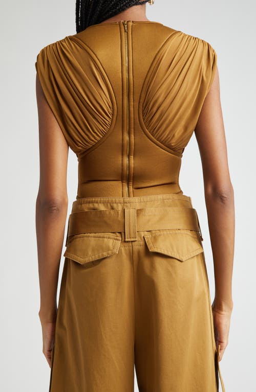 Zimmermann Silk Jersey Bodysuit With Gathered Detailing In Khaki