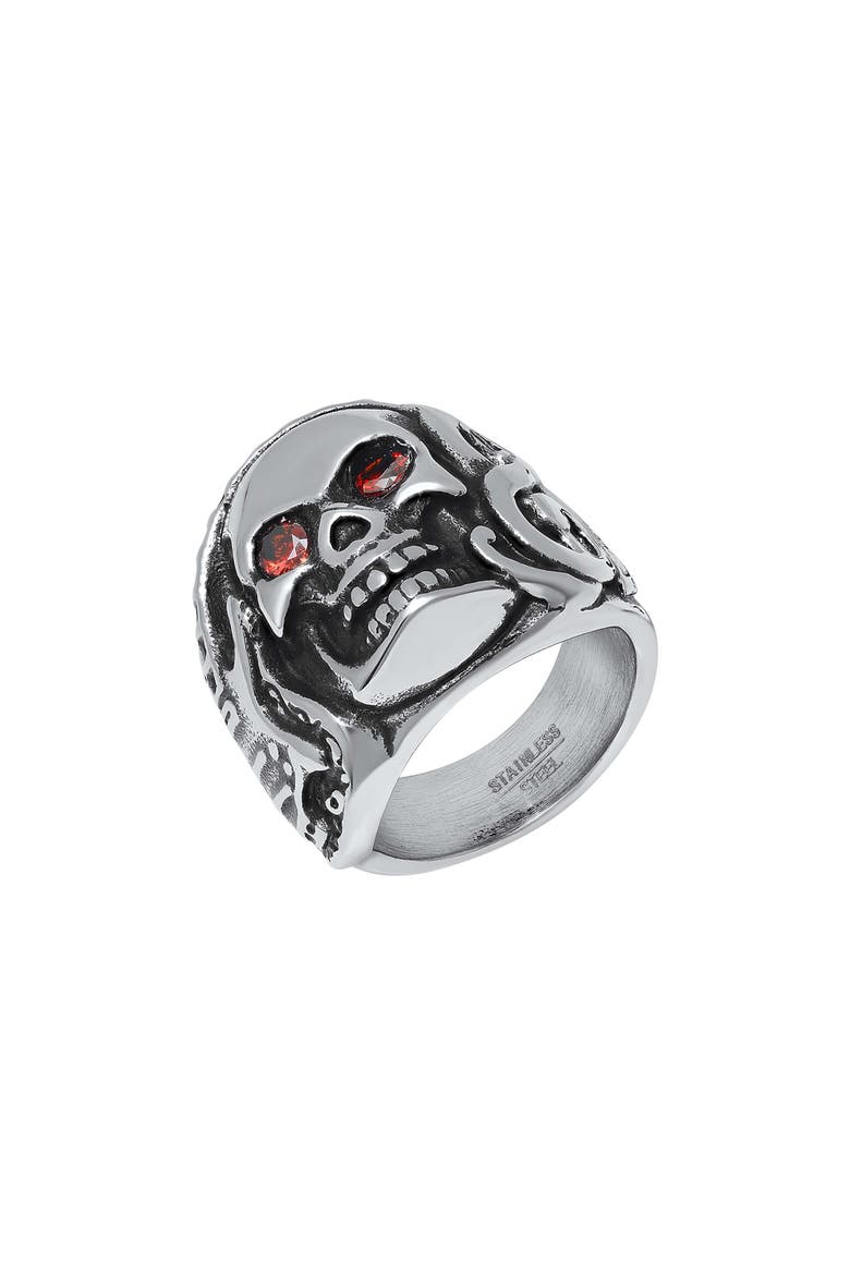 Men's Skull Head Ring, Main, color, SILVER