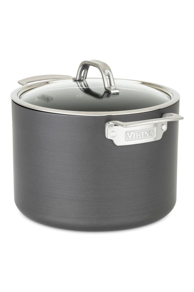 8-Quart Hard Anodized Aluminum Nonstick Stockpot with Lid, Main, color, DARK GRAY