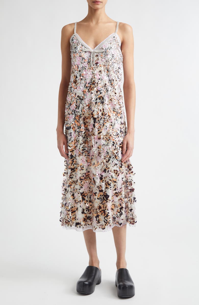 Marni Sequin, Rhinestone & Lace Mesh Midi Slipdress, Main, color, Chc24 Pink Sand