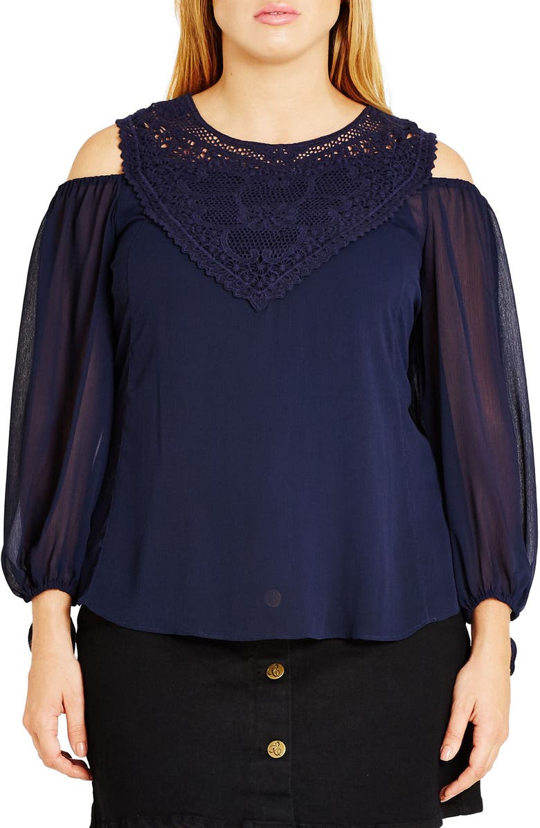 City Chic 'Romantic Motif' Cold Shoulder Top, Main, color, 