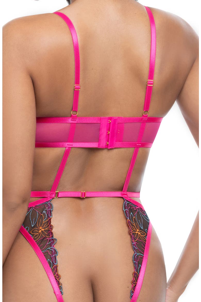 Saracita Embroidered Mesh Underwire Teddy, Alternate, color, EXOTIC DAYDREAM 032/PINK YARRO