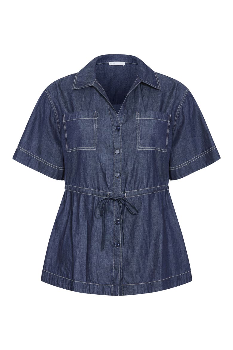 Mikayla Tie Waist Denim Shirt, Alternate, color, INDIGO