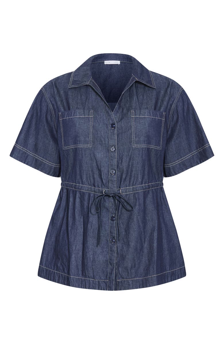 City Chic Mikayla Tie Waist Denim Shirt, Alternate, color, Indigo