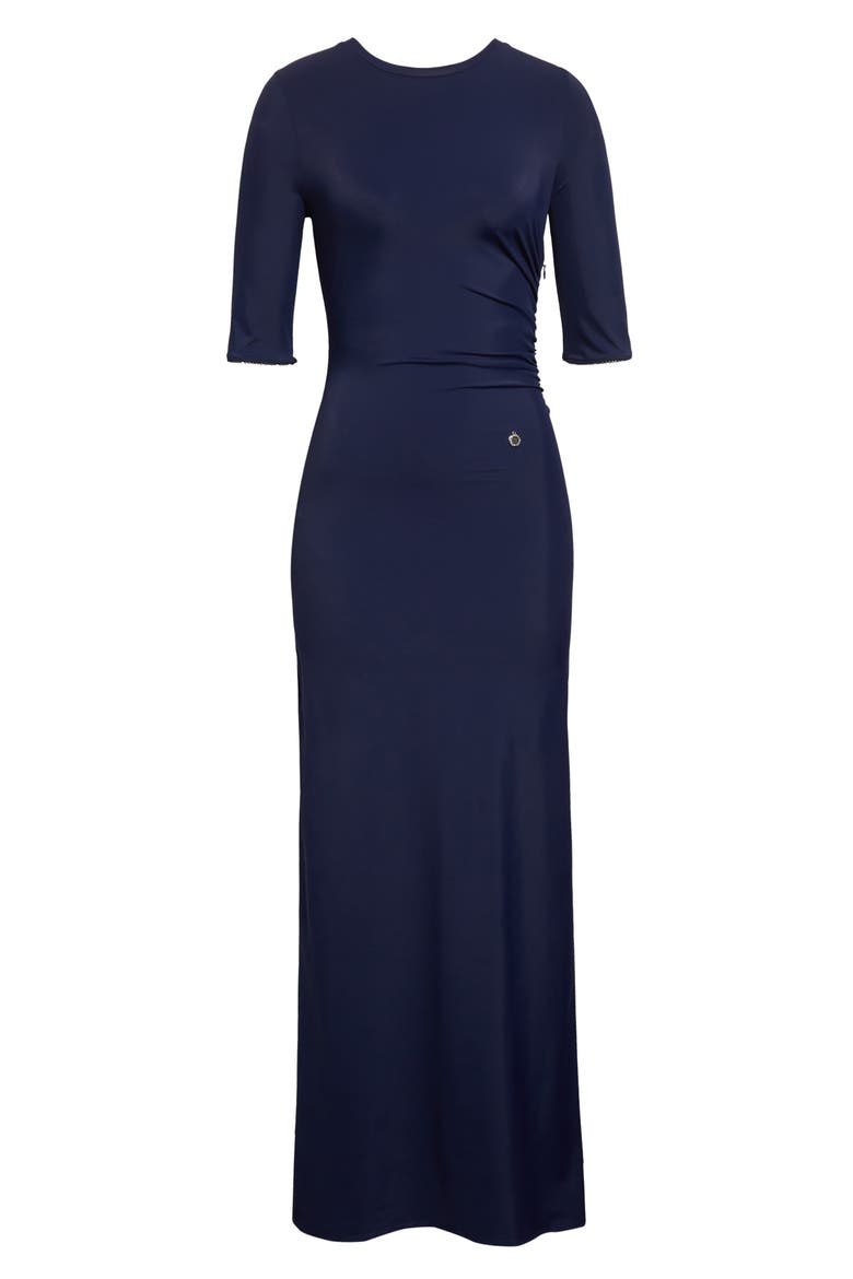 Fluid Long Jersey Dress, Alternate, color, INDIGO
