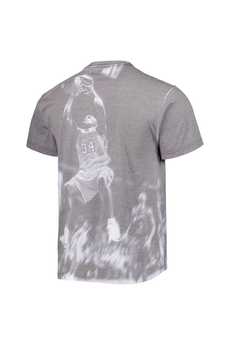 Men's Mitchell & Ness Shaquille O'Neal Heather Gray Los Angeles Lakers Above The Rim T-Shirt, Alternate, color, Gray