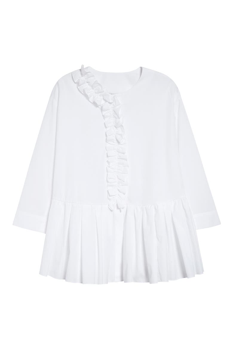 Musa Flounce Detail Washed Cotton Poplin Shirt, Alternate, color, OPTICAL WHITE