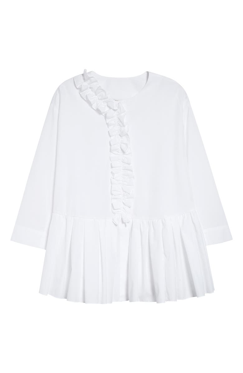 Max Mara Musa Flounce Detail Washed Cotton Poplin Shirt, Alternate, color, Optical White