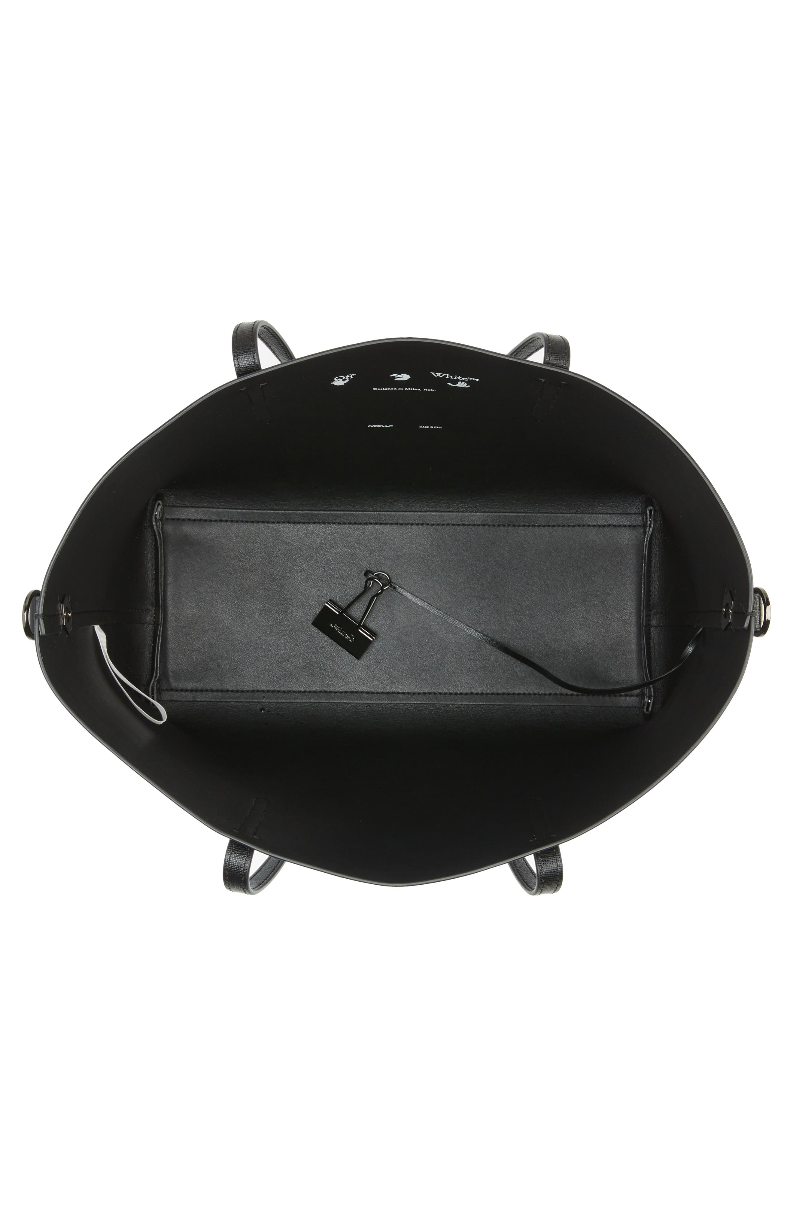 Off-White Binder Clip Diagonal Stripe Leather Shopper, Alternate, color, 