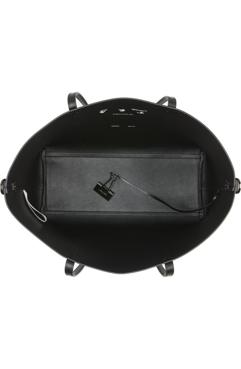 Off-White Binder Clip Diagonal Stripe Leather Shopper, Alternate, color,