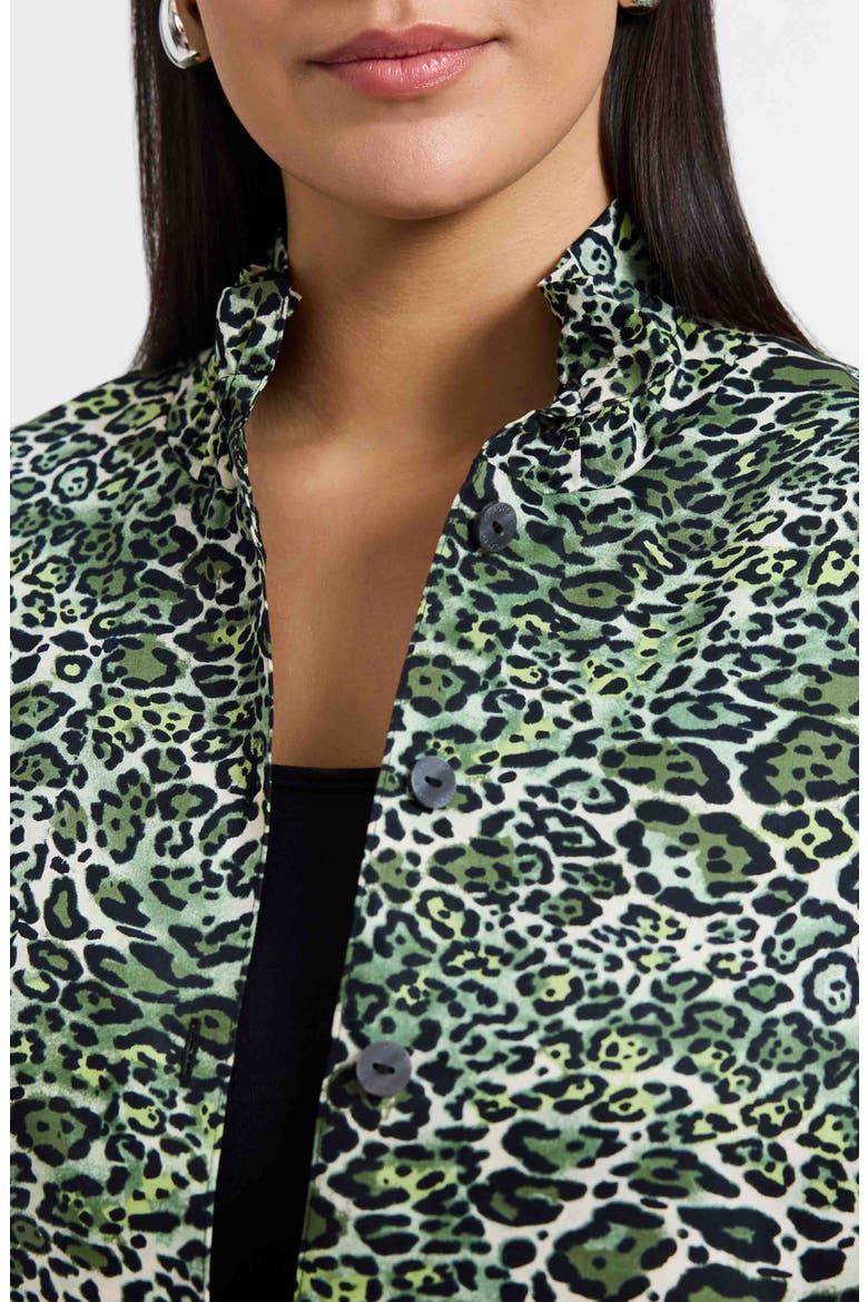Carolina Leopard Print Cotton Sateen Button-Up Shirt, Alternate, color, BASIL GREEN/ MULTI