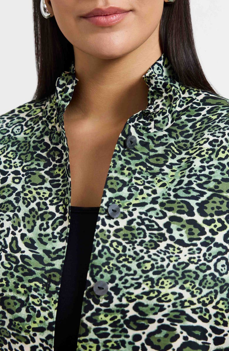 Foxcroft Carolina Leopard Print Cotton Sateen Button-Up Shirt, Alternate, color, Basil Green/ Multi