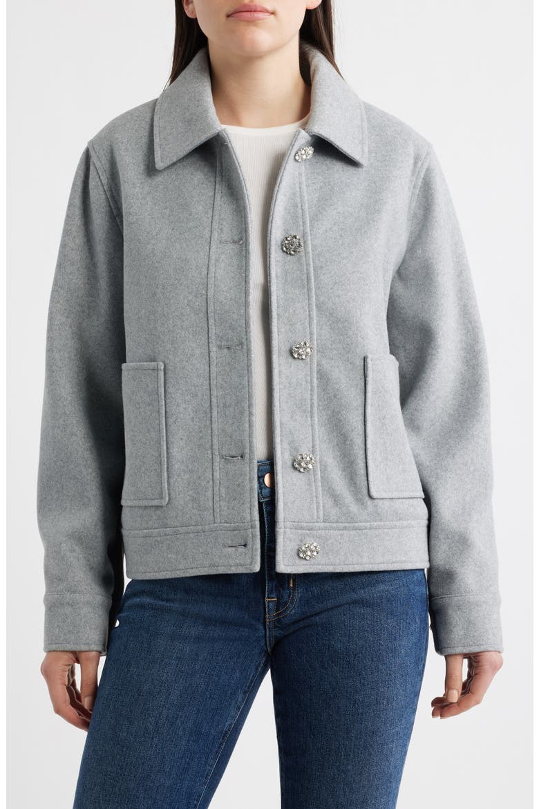 Jewel Button Flannel Jacket, Main, color, LT GREY