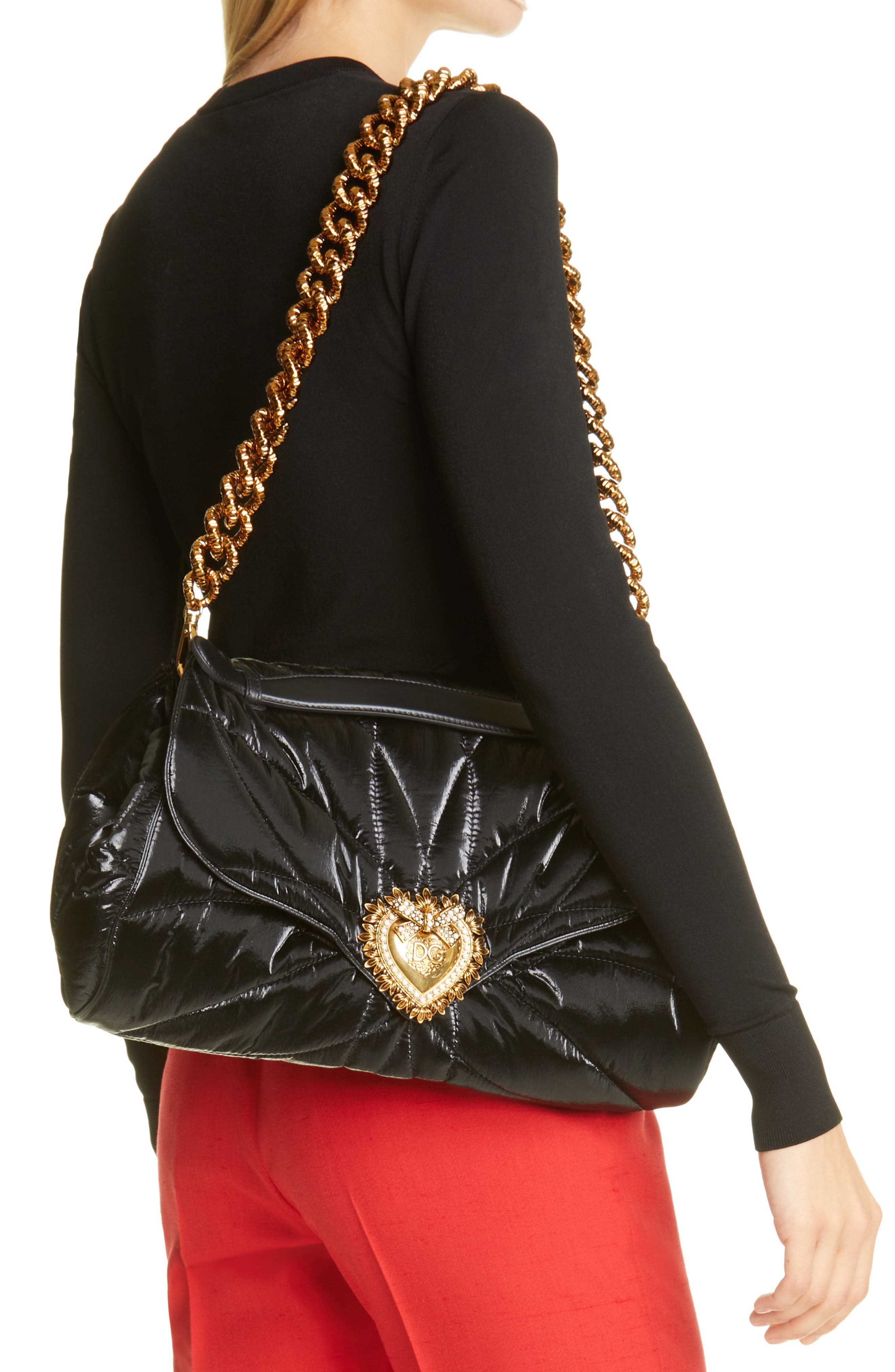 Dolce&Gabbana Devotion Quilted Shoulder Bag, Alternate, color, 