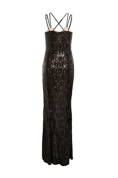Quiz Sequin Strap Fishtail Maxi Dress In Black