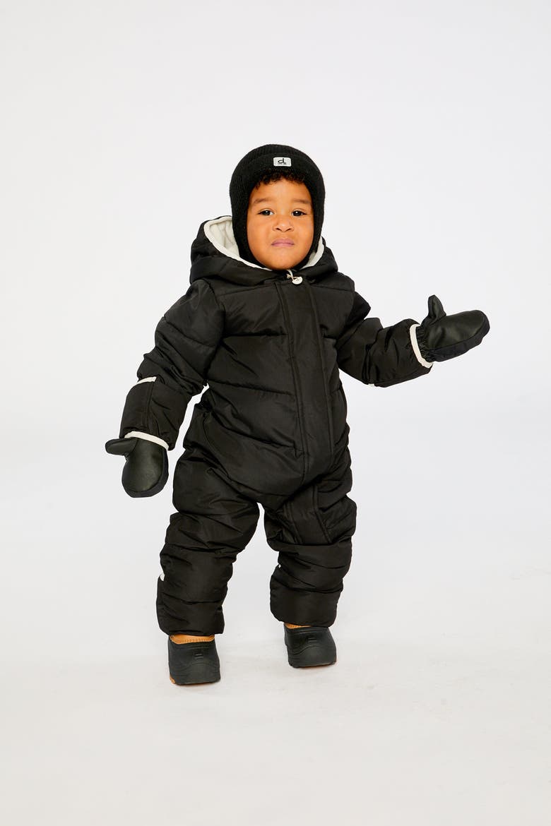 Fleece Hood Fold-Over One Piece Snowsuit, Alternate, color, Noir