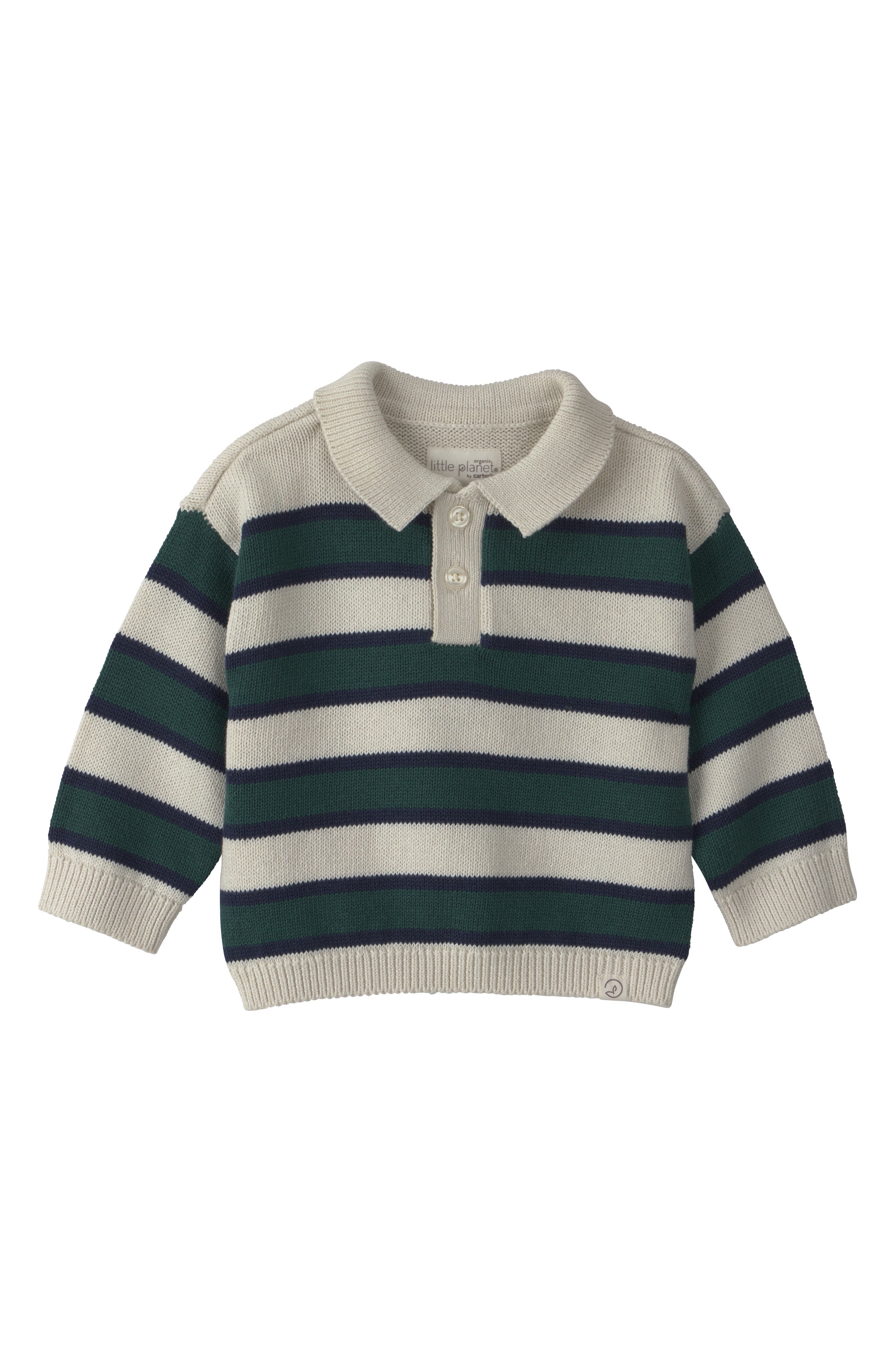 Little Planet Babies'  Kids' Striped Long Sleeve Polo Sweater In Multi