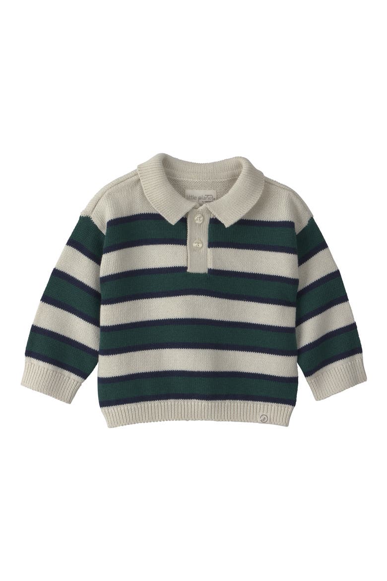 Kids' Striped Long Sleeve Polo Sweater, Main, color, GREEN NAVY STRIPE