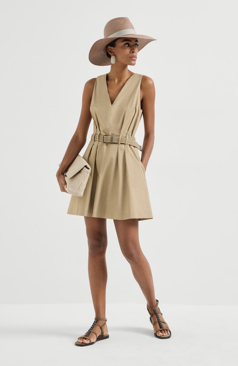 Brunello Cucinelli Twill belted dress, Alternate, color, Beige