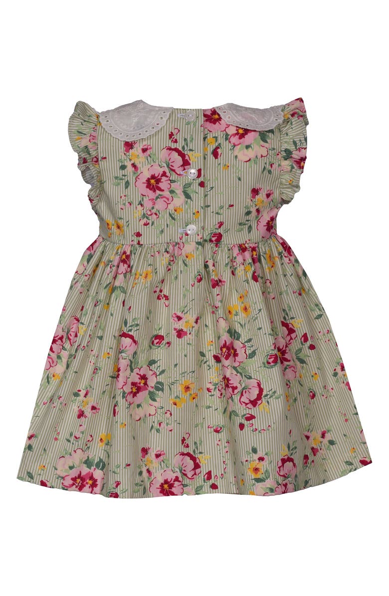 Iris & Ivy Peter Pan Collar Floral Smocked Cotton Party Dress, Alternate, color, Green