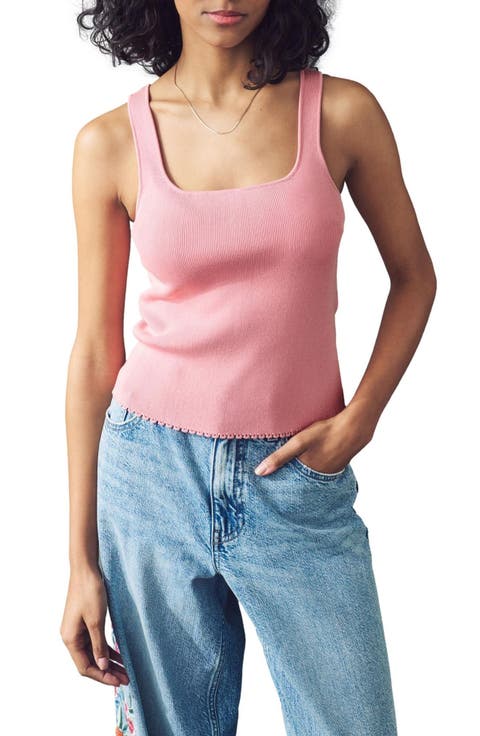 Square Neck Scalloped Edge Knit Vest