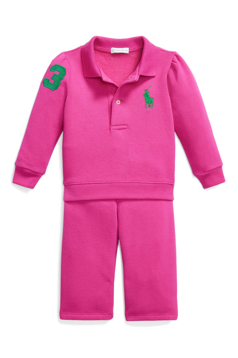 Embroidered Magic Fleece Sweatshirt & Sweatpants Set, Main, color, COLLEGE PINK