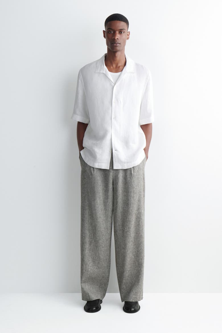 Camp-collar Short-sleeved Linen Shirt, Alternate, color, WHITE