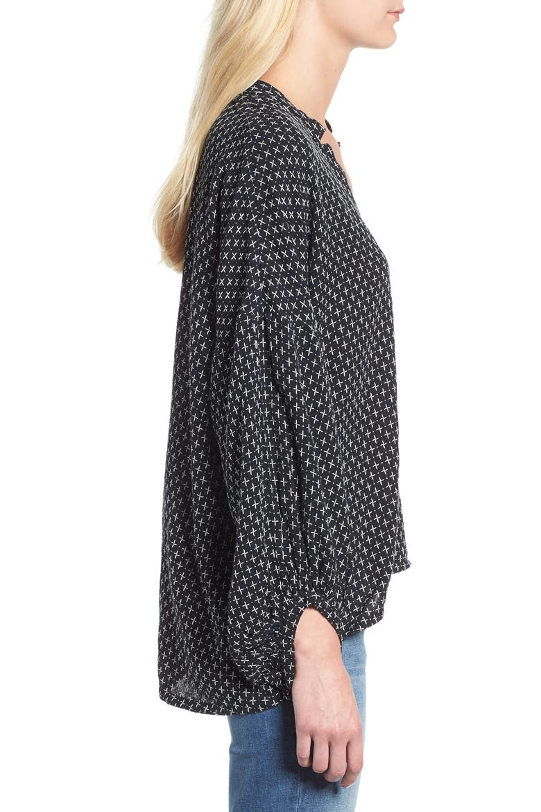 Pickstitched Poet Blouse, Alternate, color, BLACK/ WHITE