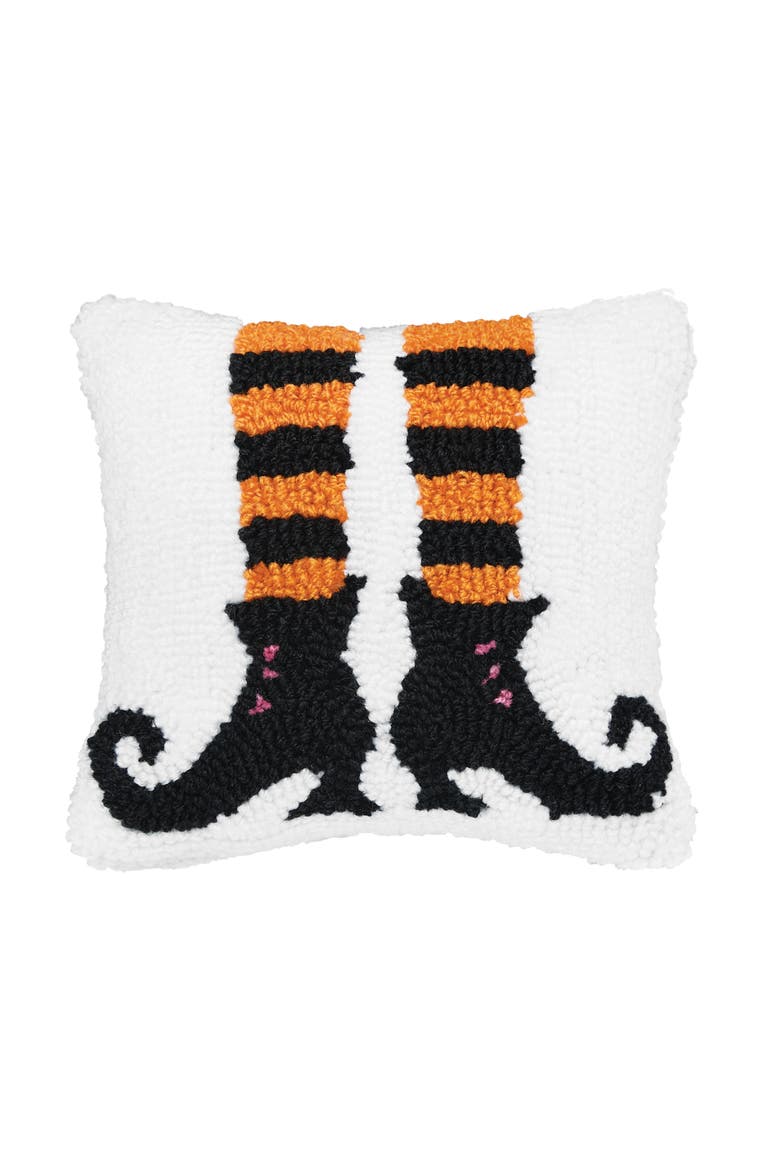 Witch Shoes Halloween Hooked Small/Petite Accent Pillow, 8" x 8", Main, color, White