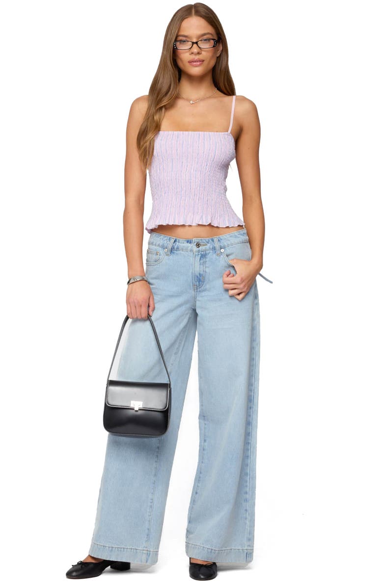 EDIKTED Leela Stripe Smocked Tank, Alternate, color, Pink