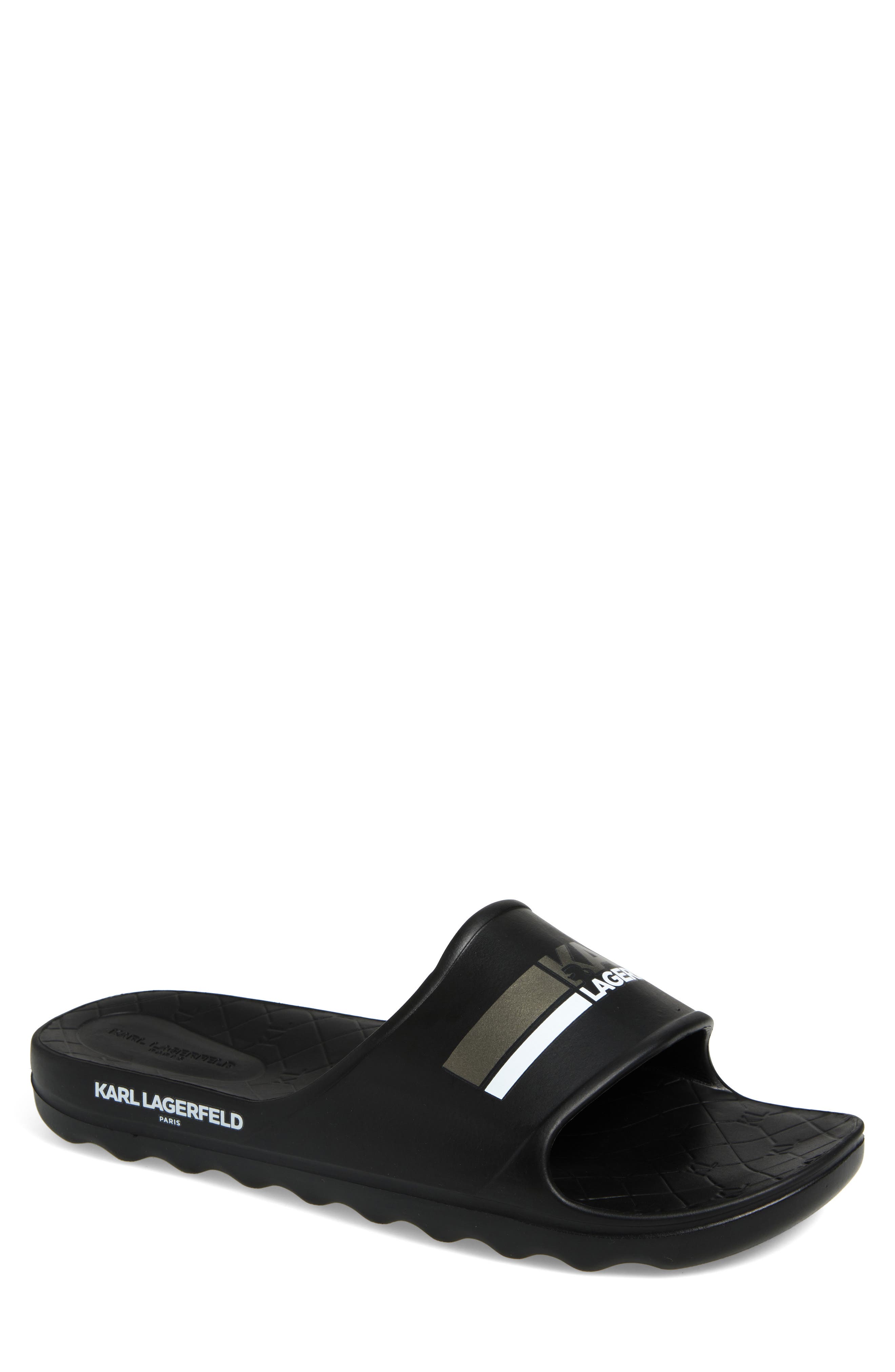 KARL LAGERFELD PARIS Stripe Logo Pool Slide, Main, color, 