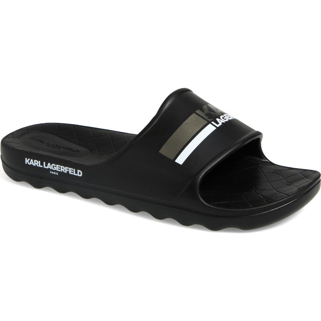 Karl Lagerfeld Paris Stripe Logo Pool Slide In Black